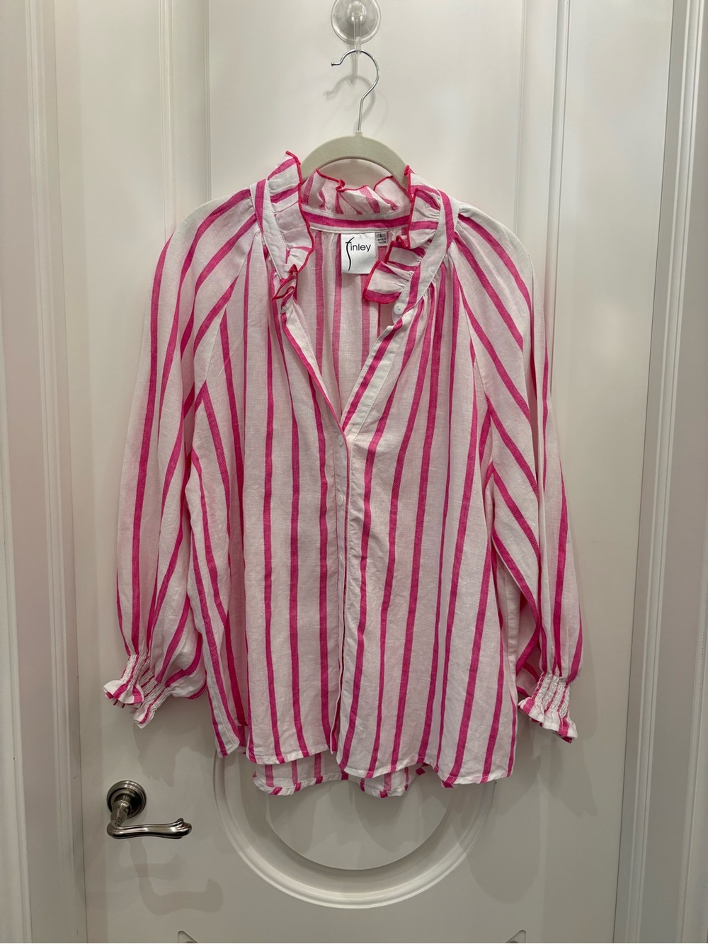 Finley Pink & White Striped Ruffle Collar Blouse